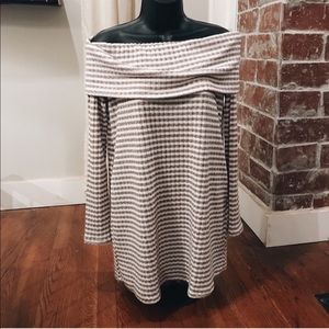 Striped Waffle Knit Off The Shoulder Tunic